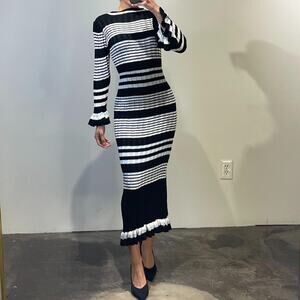 Black and White Knitted Striped Maxi Dress S